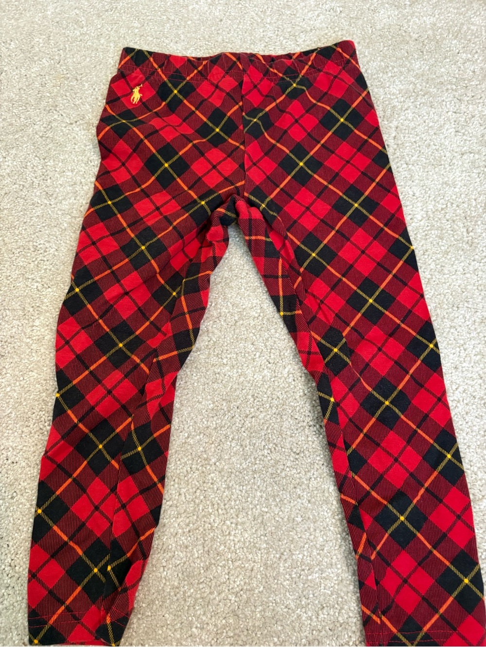 Polo by Ralph Lauren Red Plaid Kids Leggings with Yellow Accent